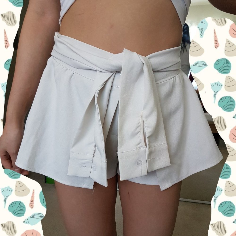 Wide Leg Tie-front Shorts with Faux Sleeves